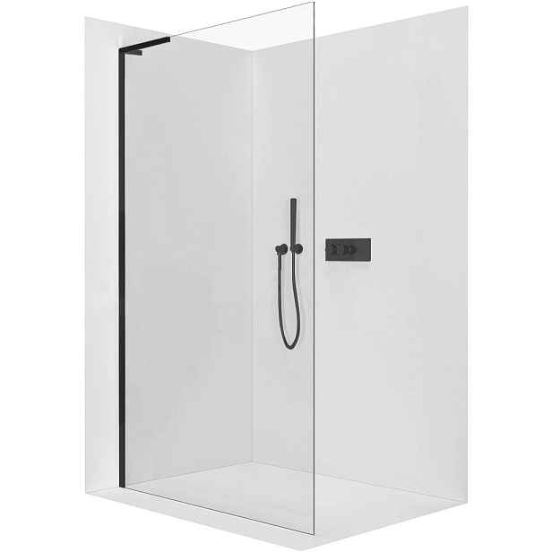 Sprchová zástěna Walk-in Onyx L-levá vzpěra - 10 mm - černá matná, transparentní sklo - 120x200 cm