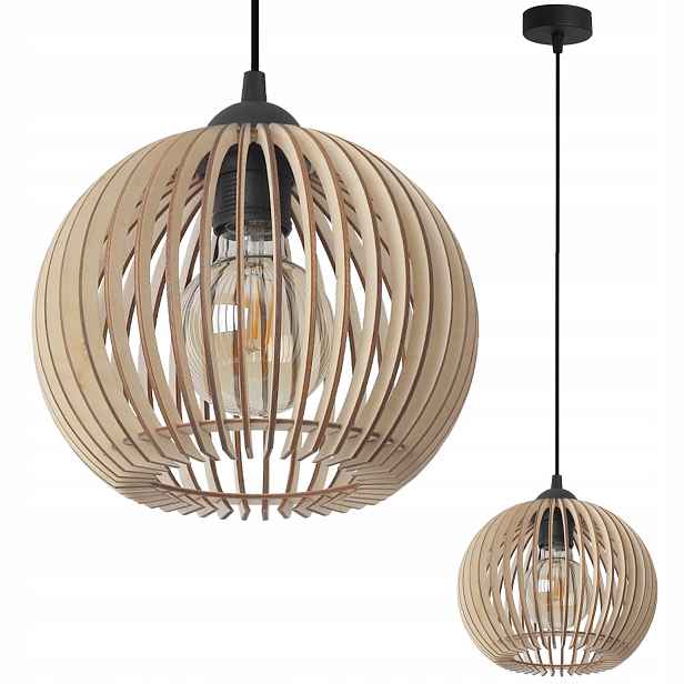 Závěsná Stropní Lampa Lustr Jednoduchý Boho Japandi Dřevěná Koule E27