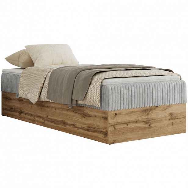 MKS KONTINENTÁLNÍ POSTEL WOOD ZERO 90/200 - Světle šedá Manšestr - H3