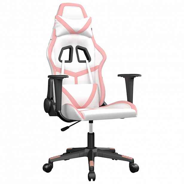 vidaXL Masážní herní židle bílá a růžová umělá kůže