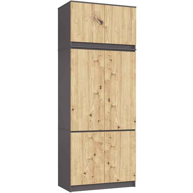 Ak furniture Šatní skříň s nástavcem CLP 90 cm grafit/dub Artisan