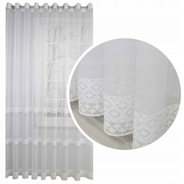 Markýzová Záclona jemné výšivky s proužky 500 x 250 cm