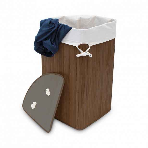 Relaxdays PRÁDELNÍK Hnědý bambus rohový skládací s víkem 60 l