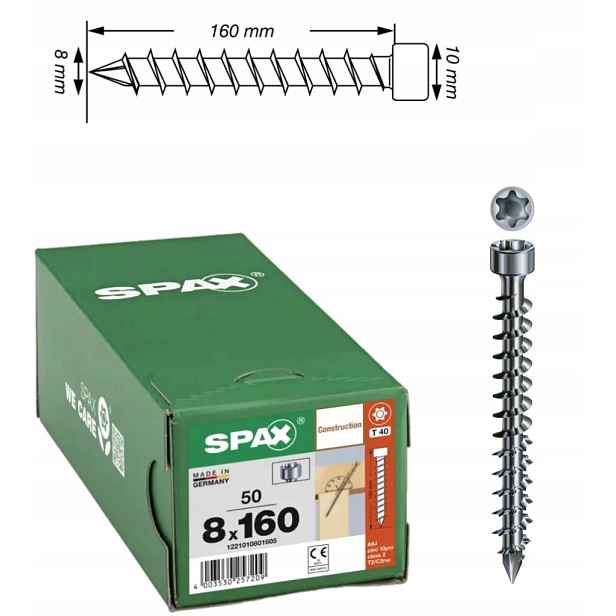 Univerzální šroub Wirox Tx 8 x 160 mm s plným závitem 50 ks