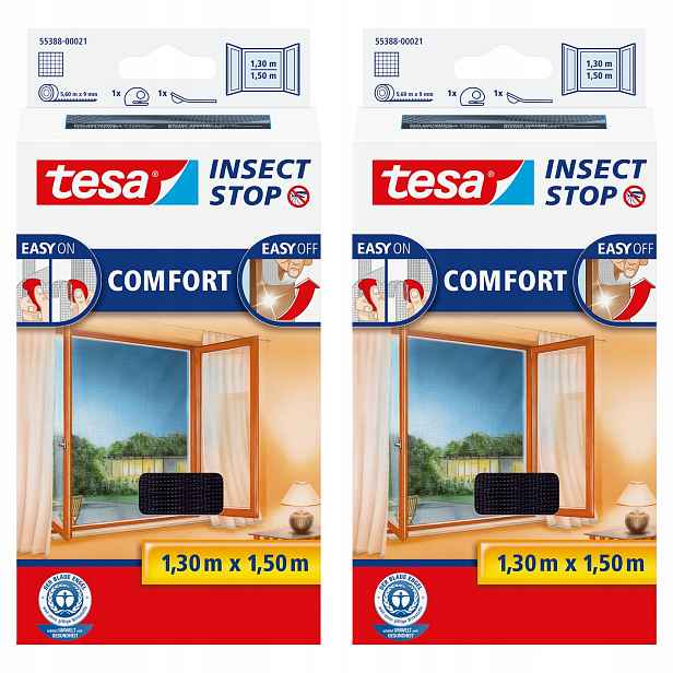 Tesa Moskytiéra Síť na okno s páskou na suchý zip černá 1,3 x 1,5 m x2