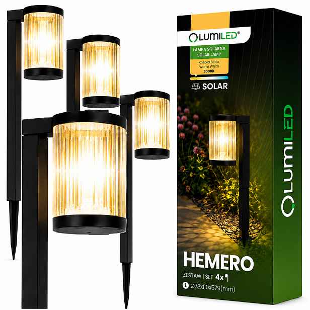4x Solární Lampa Led zahradní zapichovací sloupek IP54 Snímač soumraku Ryfle