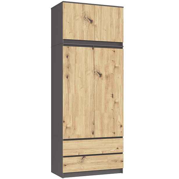 Ak furniture Šatní skříň s nástavcem CLP S90 90 cm dub Artisan/grafit