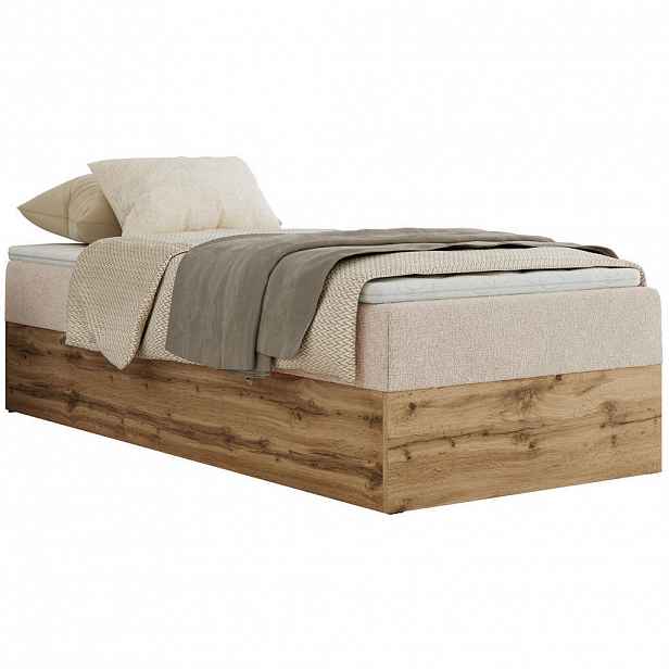 MKS KONTINENTÁLNÍ POSTEL WOOD ZERO 90/200 - Krémová Strukturovaná látka - H3