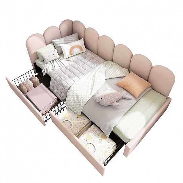 Redom ČALOUNĚNÁ postel 90/200 cm s úložnými zásuvkami, bočním panelem a sametovým potahem, Růžová