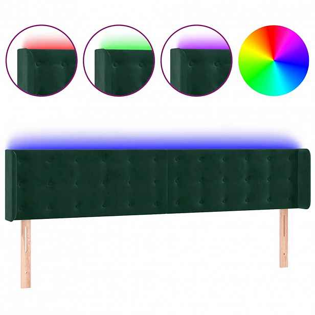 vidaXL Čelo postele s LED tmavě zelené 203 x 16 x 78/88 cm samet