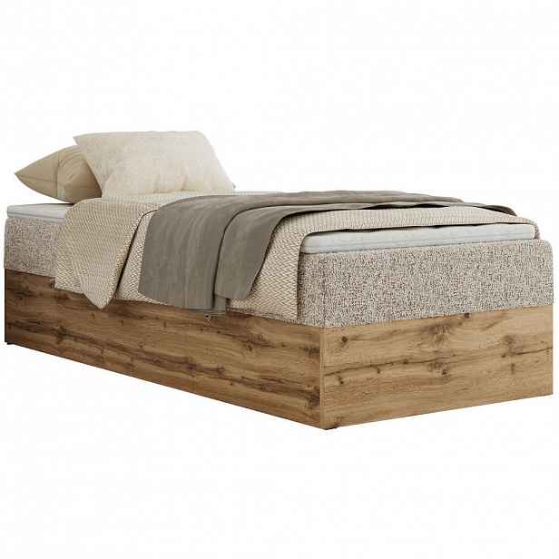 MKS KONTINENTÁLNÍ POSTEL WOOD ZERO 90/200 - Béžová Strukturovaná látka - H3