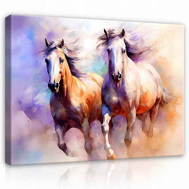 Wallarena PLÁTNOVÝ obraz koní a zvířat ve fialové barvě 60x40 cm
