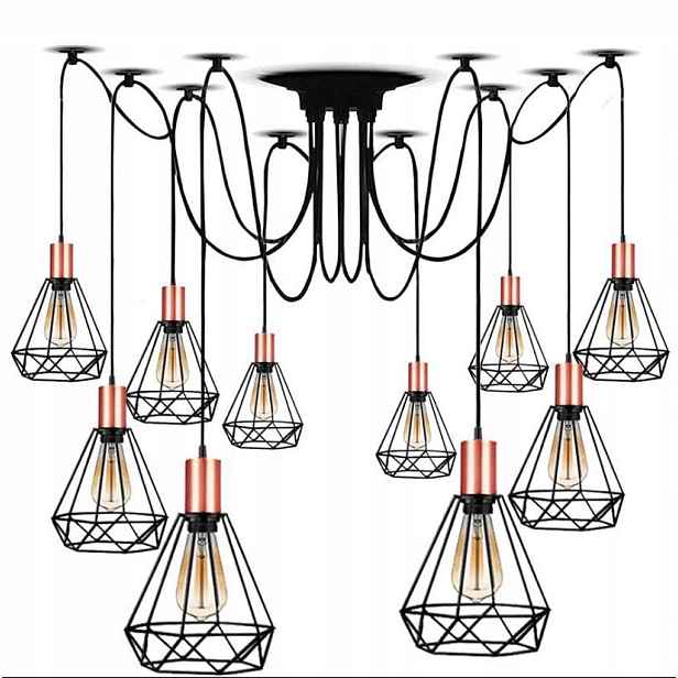 Závěsná lampa pavouk lustr rosegold na 10 stínítek