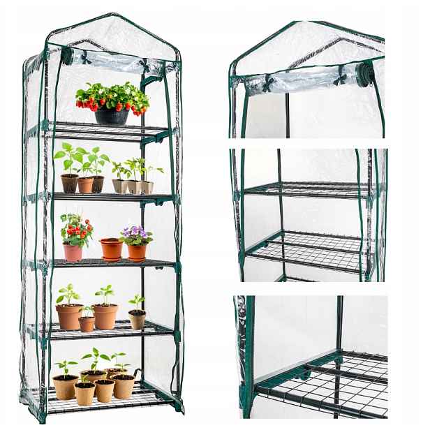 Mini zahradní balkonový skleník 5 polic Geko 195x70x50 cm fólie Pvc