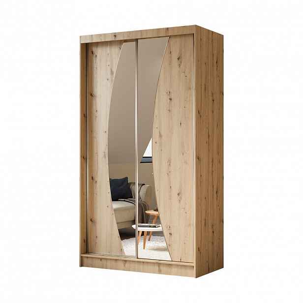 ALTDECOR ŠATNÍ SKŘÍŇ s zrcadlovými posuvnými dveřmi a hliníkovými lamelami – VOXI – 120 cm dub artisan