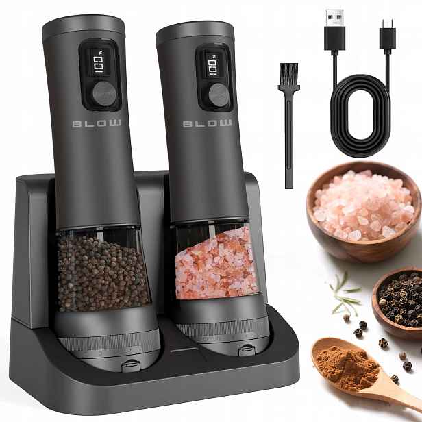 2x Mlýnek Na Pepř A Sůl Koření Elektrický Regulace Elegantní Set