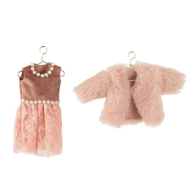 Set 2ks růžová vánoční ozdoba mini ramínka kabátek a šaty z textilu – 11*17*1,5 cm J-Line by Jolipa