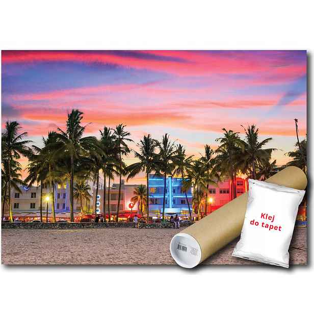 Vinylová Fototapeta Město Pláž Miami Beach Florida Usa Večer 152x104