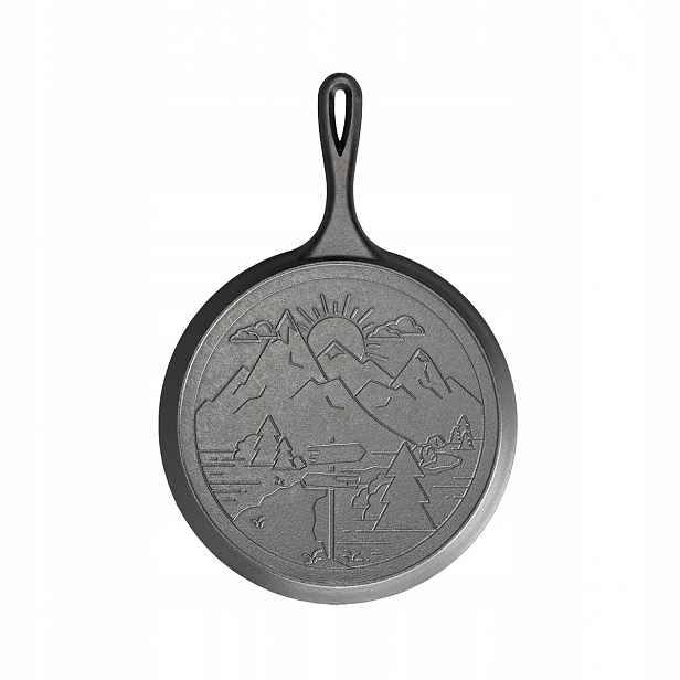 Litinová pánev Lodge 26 cm Mountain Wanderlust Usa, předem připravená