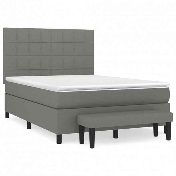 vidaXL Box spring postel s matrací tmavě šedá 140x200 cm textil