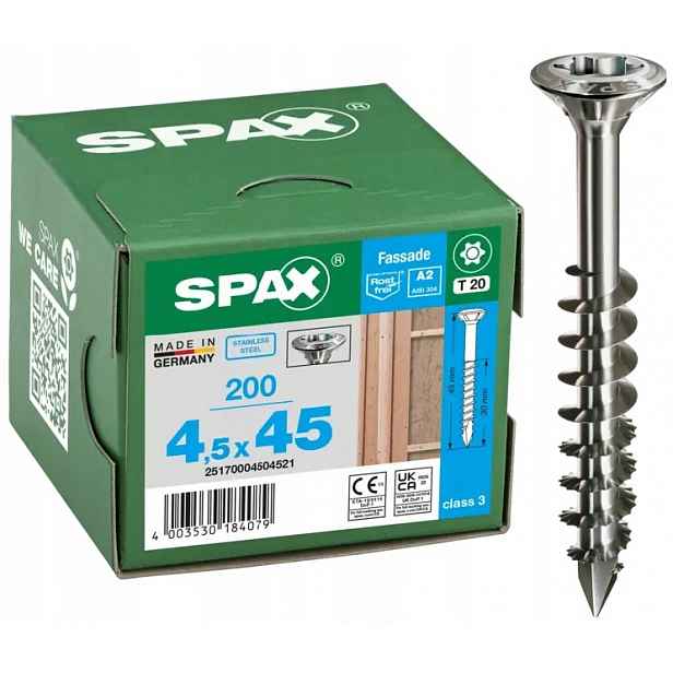 Fasádní Šrouby 200 Kusů LIA2 Tx Cut 4.5*45MM Čočková Hlava T20 Spax