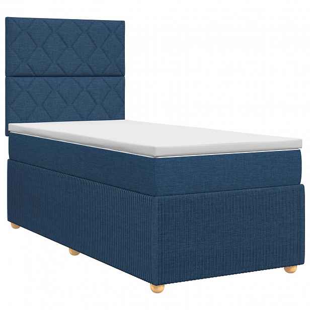 vidaXL Postel boxspring s matrací s čelo Modrá 90 x 200 cm Textil