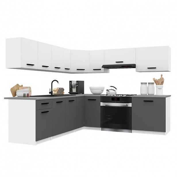 B BELINI GROUP KUCHYŇSKÁ LINKA Italia 7 420 cm , s pracovními deskami, Bílo-šedá matná