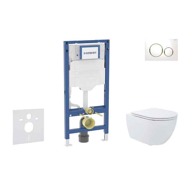 SANITINO - Set předstěnové instalace, klozetu Oudee a Slim sedátka softclose, tlačítko Sigma20, bílá/pozlacená SANI11CA31158