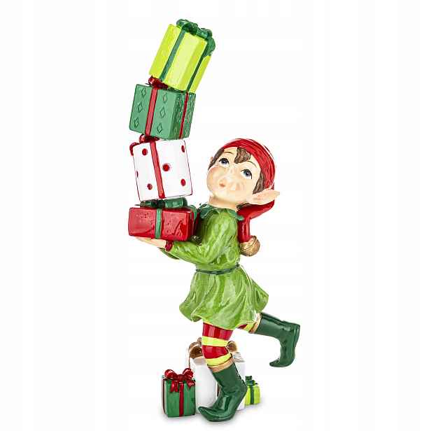 Vánoční Figurka Skřítek 30,5 CM S Dárky, Dekorace Na Vánoce