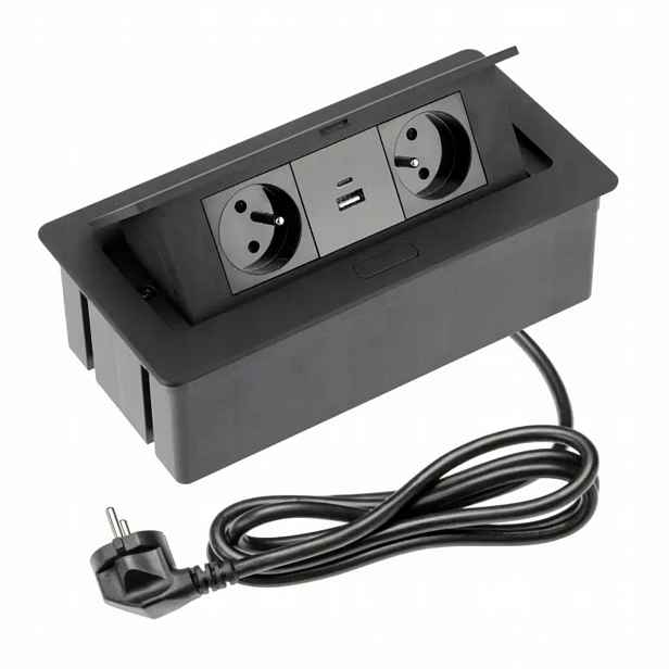 Zásuvka na desku Gtv Schovaná v pracovní desce 2x230V 1xUSB 1x Usb-c Černá