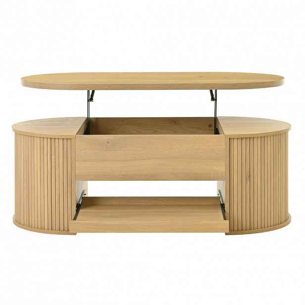 OKWISH KONFERENČNÍ stolek 110/55,5/40 cm přírodní z MDF se zvedací deskou a výsuvnou policí