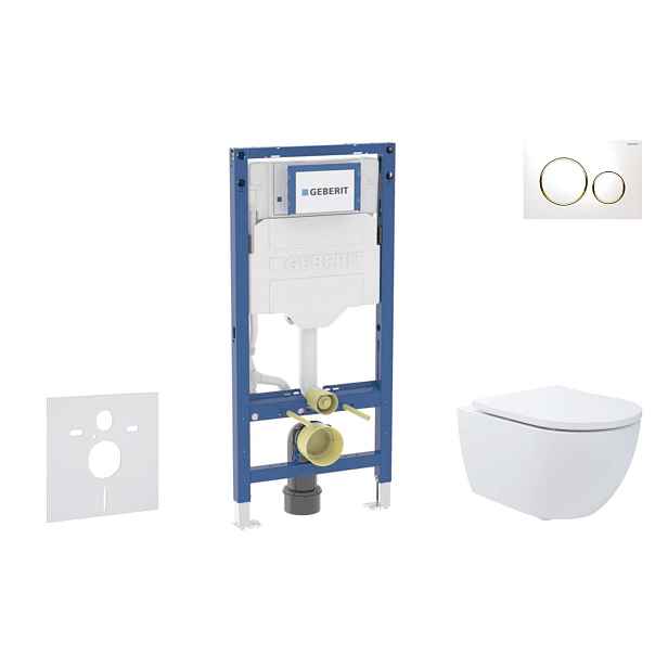 SANITINO - Set předstěnové instalace, klozetu Oudee a sedátka softclose, tlačítko Sigma20, bílá/pozlacená SANI11CA31159