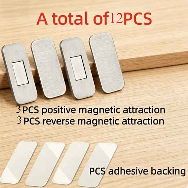 TEMU 12 ks (6 ks magnetické a 6 ks samolepicí) ultratenké magnety na dvířka skříněk, bez vrtání pro kuchyňské skříňky, šatny a zásuvky, silná a