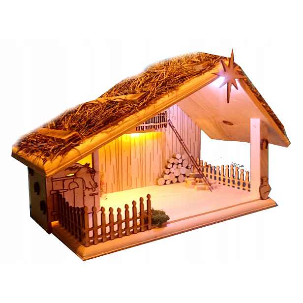 Vánoční Betlém Led Stajenka dřevěná XXL
