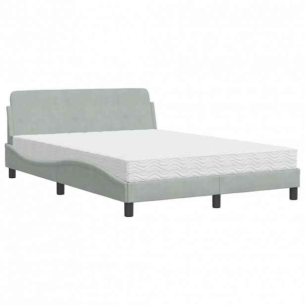 vidaXL Postel s matrací Dover světle šedá 140 x 190 cm samet