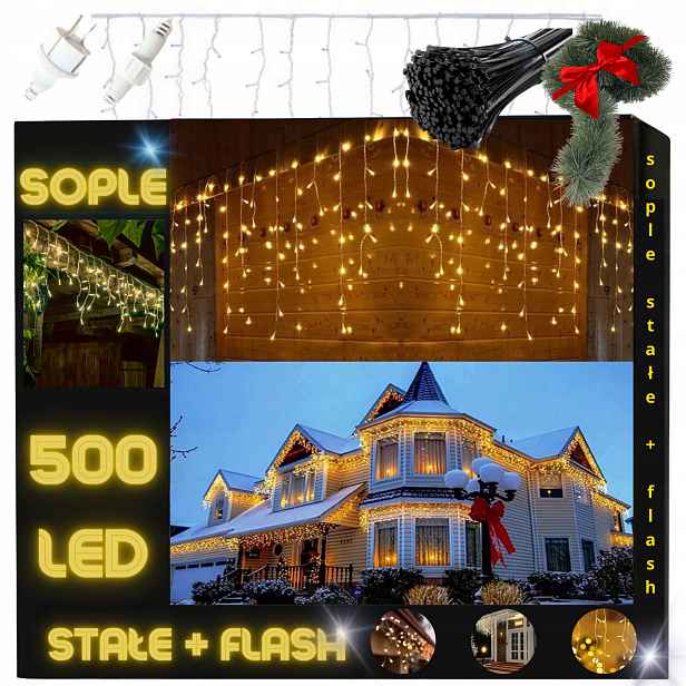 Rampouchy 500 Led Venkovní Osvětlení IP44 Trvalé Svícení Flash Světelný Závěs Teplá Bílá