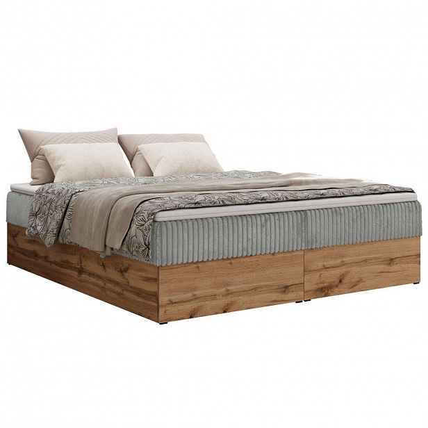 MKS KONTINENTÁLNÍ POSTEL WOOD ZERO 180/200 - Světle šedá Manšestr - H3