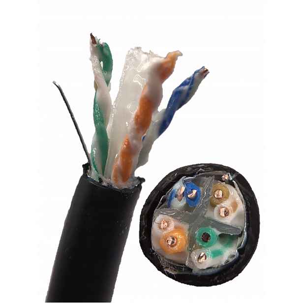 Síťový internetový kabel F/utp kat.6A vnější zemní drát gel Uv 25 m