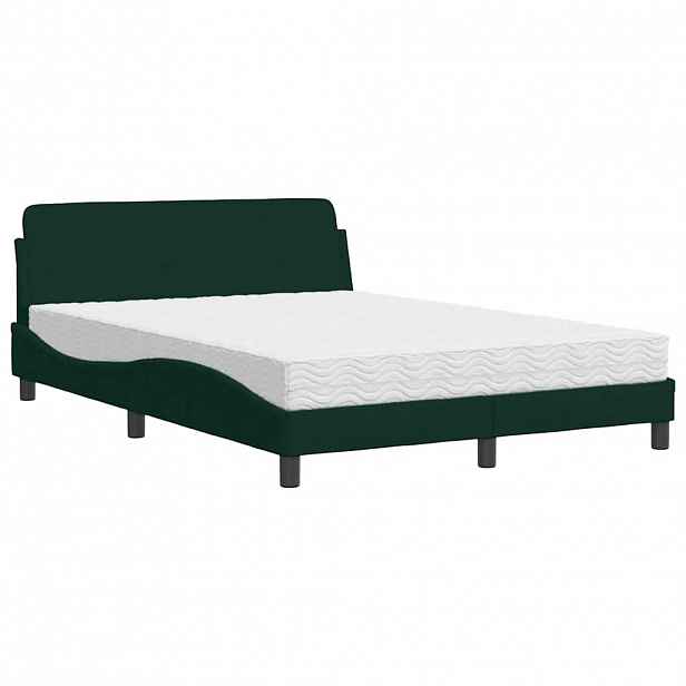 vidaXL Postel s matrací Dover tmavě zelená 140 x 190 cm samet