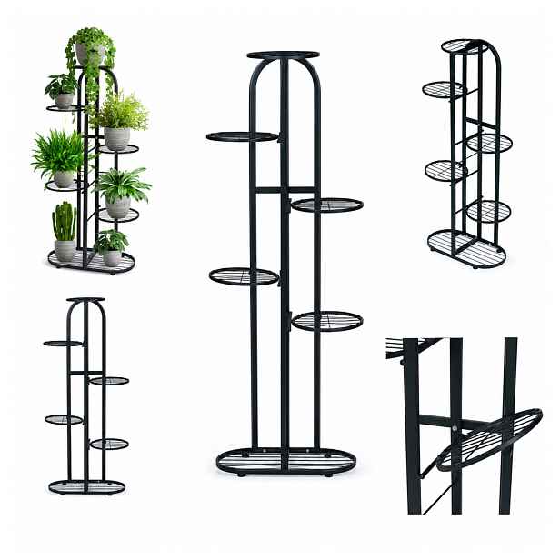 Moderní kovový Držák Na Květináč Stojan na květiny 6 úrovní Černý 106 cm