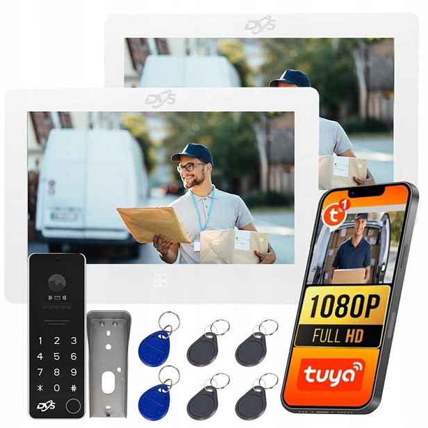 Videodomofon Dvs Domofon WiFi 2 Dotykové Monitory Bílé Rfid Klíčenky Tuya