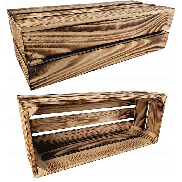 Krabice 50x20 cm|Sada 2 krabic|Velké prostorné borovicové|PÁLENÉ Dřevo
