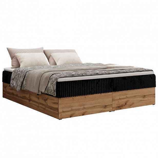 MKS KONTINENTÁLNÍ POSTEL WOOD ZERO 140/200 - Černá Manšestr - H3