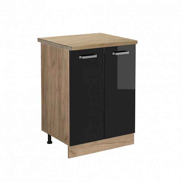 Vicco SPODNÍ SKŘÍŇKA KUCHYŇSKÉ LINKY R-Line Černý vysoký lesk 60 cm , PD Dub