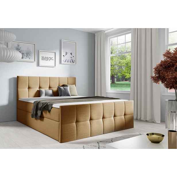 Jednolůžková postel CHLOE - 120x200, světle hnědá + topper ZDARMA