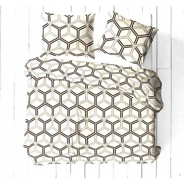 Povlečení bavlněné 160x200 krémová béžová hnědá geometrická iluze