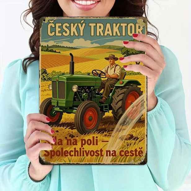 TEMU 2D plochý - 2D plochý 1ks, Vintage český traktor plakát kreativní plechová cedule - 8X12 kavárna garáž nástěnné umění dárek pro dekoraci |