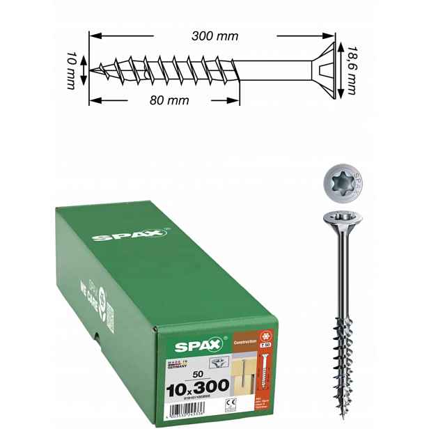 Univerzální vruty Wirox do dřeva, konstrukce Spax 10 x 300 mm 50 ks