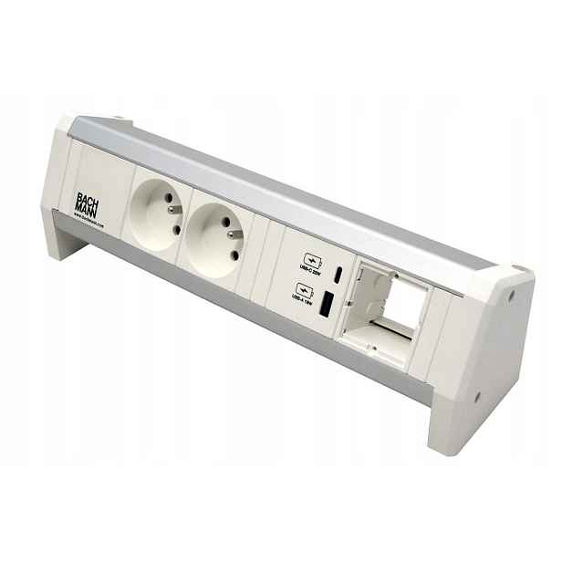 Bachmann Desk 1, 2x zásuvka CZ,zdroj 22W(USB A+c), 1x volné, bílý(902.0298)