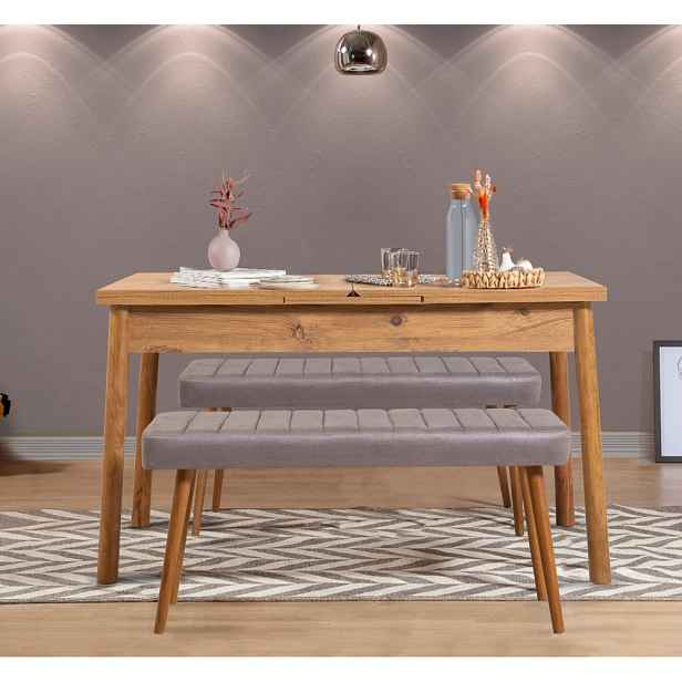 Jídelní set s rozkládacím stolem a lavicí (3 kusy) Santiago 0701 - Atlantic Pine, Soho Grey